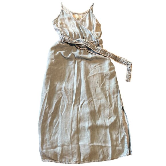 Cloth & Stone XS Blue Chambray Midi Dress W/ Pockets & Belt Summer Beach Date - Picture 2 of 8